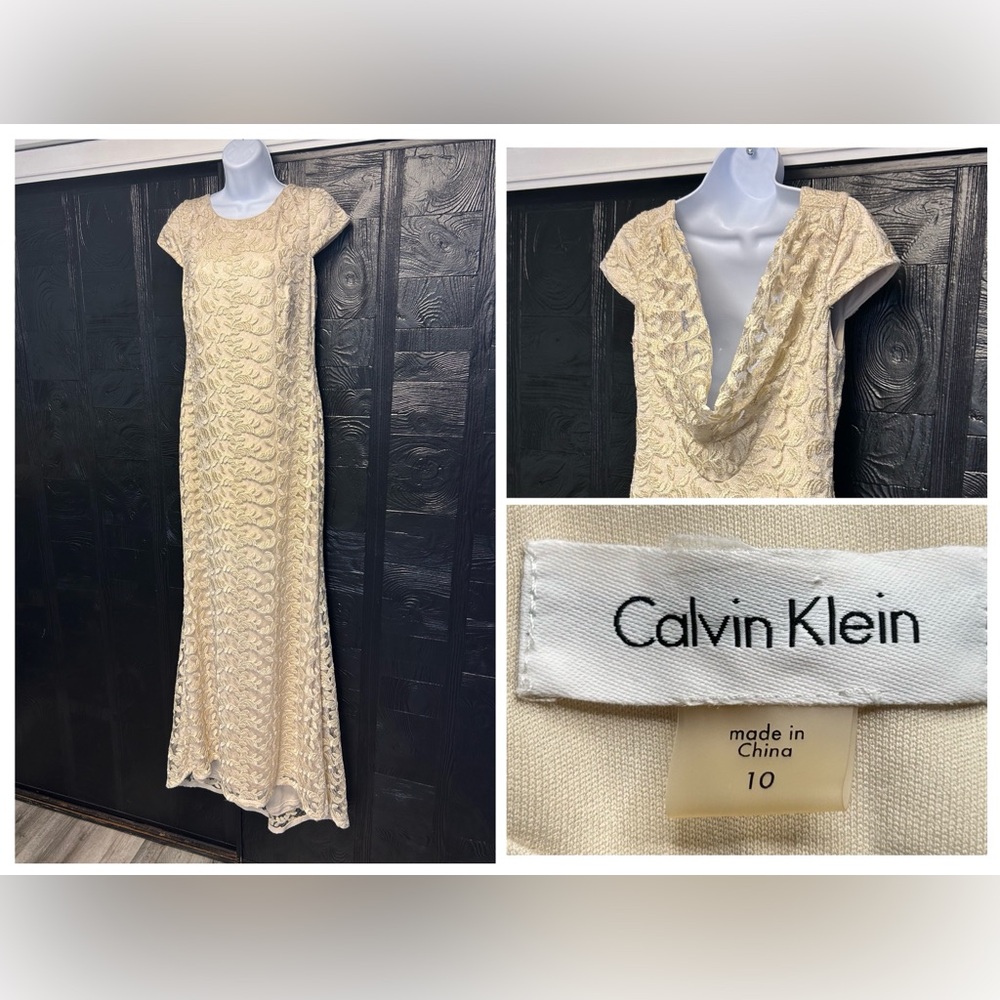 Calvin Klein Embroidered Overlay Evening Gown Dress Size 10 Formal Gala Prom
